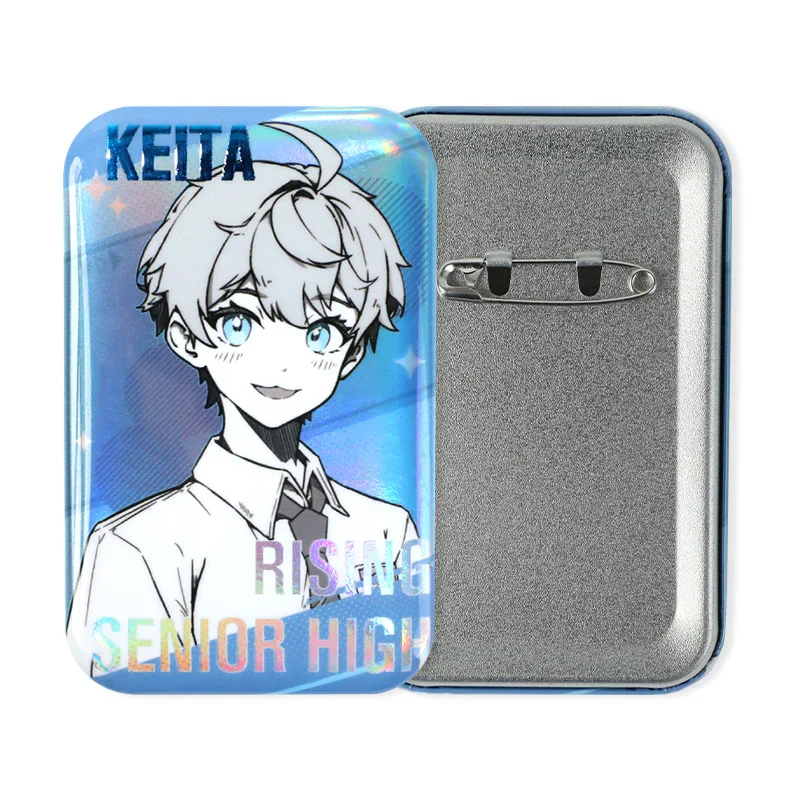 Custom Rectangle Cold Foil Stamping Glitter Holographic Button Pins